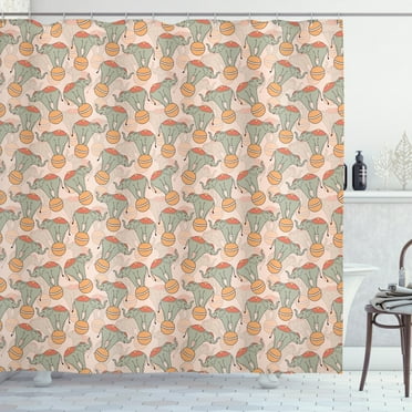 Circus Shower Curtain, Funny Acrobat Elephants Rolling on the Balls Performing Entertainment Illustration, Fabric Bathroom Set with Hooks, 69W X 70L Inches, Multicolor, by Ambesonne