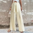 thumbnail image 2 of Lilgiuy Women's Fashion Casual High Waist Elastic Waist Drawstring Straps Solid Color Draped Pleated Wide Leg Long Pants Beige 4(S) Winter Fashion 2022, 2 of 4