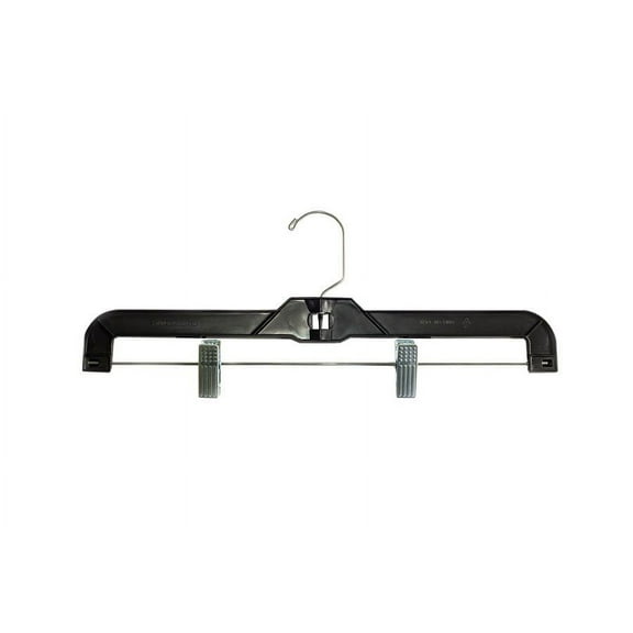 NAHANCO #2600RCLH 14"Black Heavy Weight Plastic Skirt/Pant Hangers With Long Hook and Chrome Clips (Pack of 100)