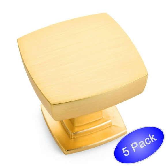5 Pack - Cosmas 5232BG Brushed Gold Contemporary Square Cabinet Knob