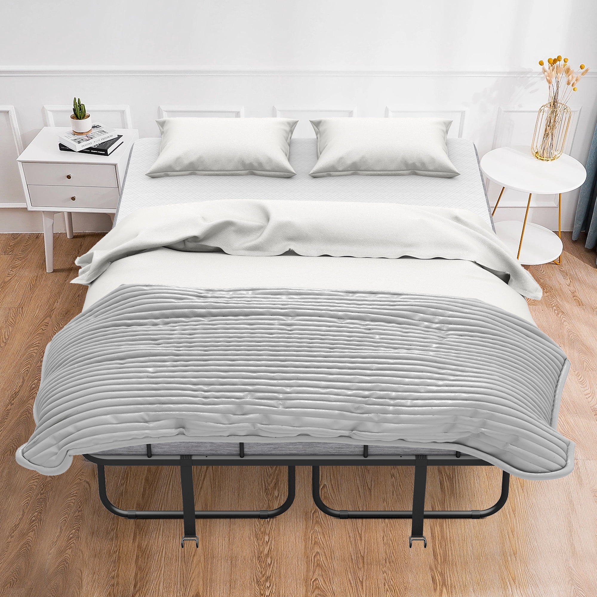 Full Size Folded Bed with Mattress, 75" x 54" Folding Bed, Extra Large Rollaway Bed Guest Bed with Wheels for Guest/Hotel