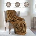 thumbnail image 3 of BNM Solid Fleece Plush Fluffy Blanket, Throw, Sepia, 3 of 6