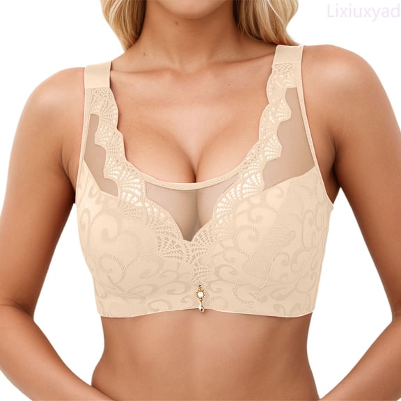 Lixiuxyad Plus Size Bra Supportive Lift Lace Wireless Comfort Full Coverage Underwire,Bras for Women Beige 34