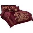 thumbnail image 6 of Chezmoi Collection Royal Luxury Jacquard Floral Comforter Set, Oversized Queen, Maroon/Gold, 7-Piece, 6 of 6