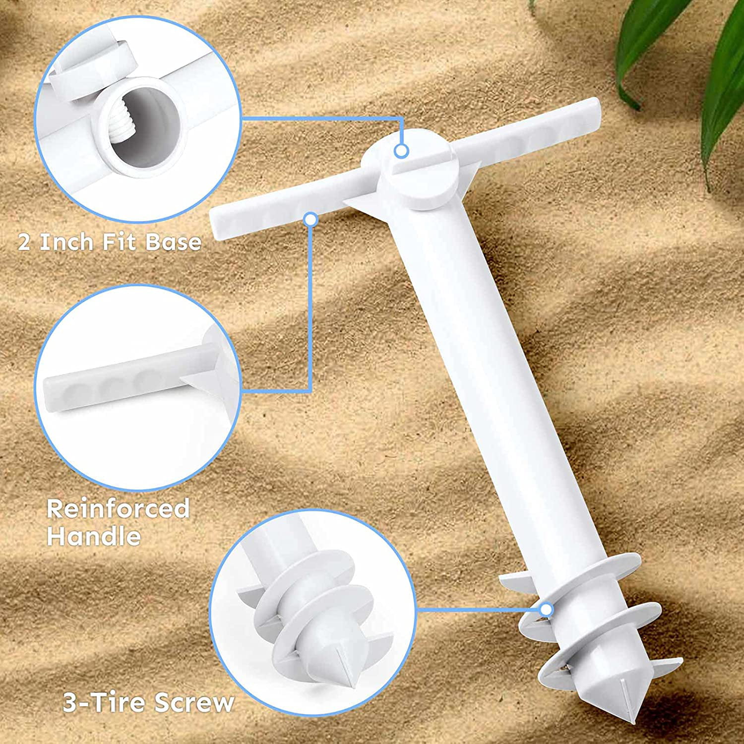 Beach Umbrella Stand Holder Sand Anchor Heavy Duty Metal Withstand 60 MPH Winds 