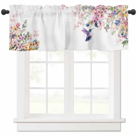 Botanical Flowers Valances for Windows Farmhouse Kitchen Curtains Valances Rod Pocket Valance Curtains for Kitchen Windows Watercolor Floral Bird Butterfly Window Valances for Bathroom 54"x18"