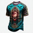 thumbnail image 2 of Hsovts T Shirts for Men Short Sleeve Halloween Skull Print Round Neck T Shirts Loose Funny Pull on Shirts Cyan 3XL, 2 of 4