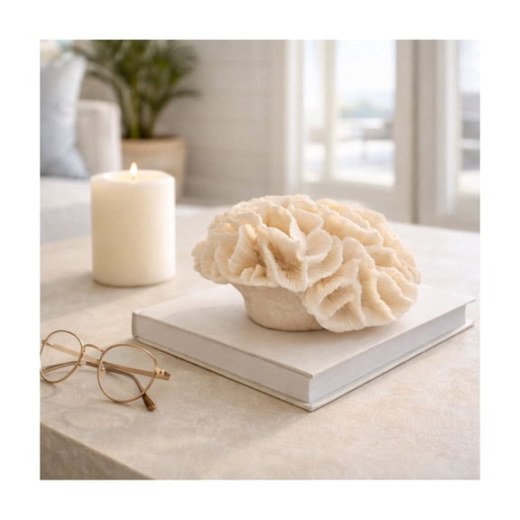 Petal Coral Figurine for Home Decor - Sculpture for Bathroom, Office, Room and Living Room Styling - Coastal Ornaments Resin Accent Piece for Shelf and Coffee Table Centerpiece - 4", Ivory & Tan