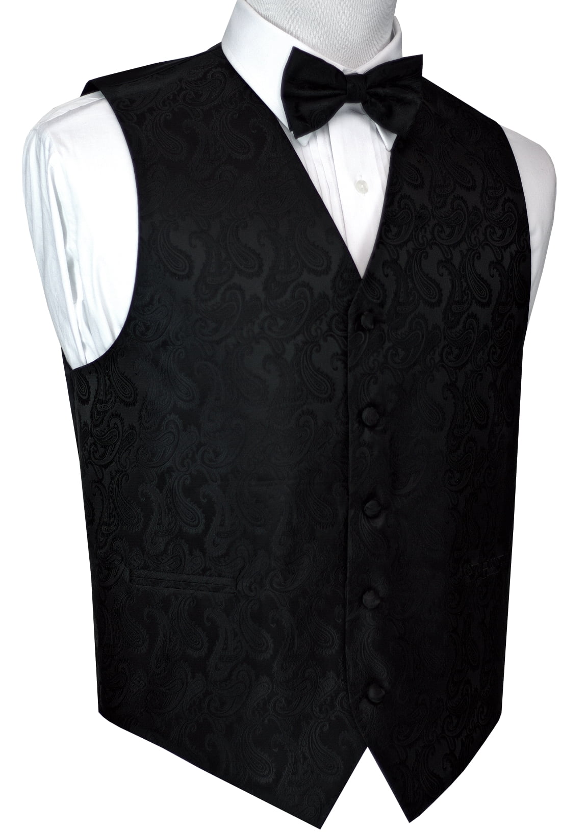 Italian Design, Men's Tuxedo Vest, Bowtie Black Paisley