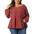 thumbnail image 2 of DARING DIVA Women's Plus Sweetheart Neck Long Sleeve Peplum Blouse 1X Burgundy, 2 of 6