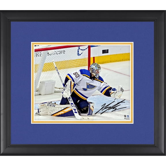 Jordan Binnington St. Louis Blues Framed Autographed 8" x 10" Glove Save Photograph - Fanatics Authentic Certified