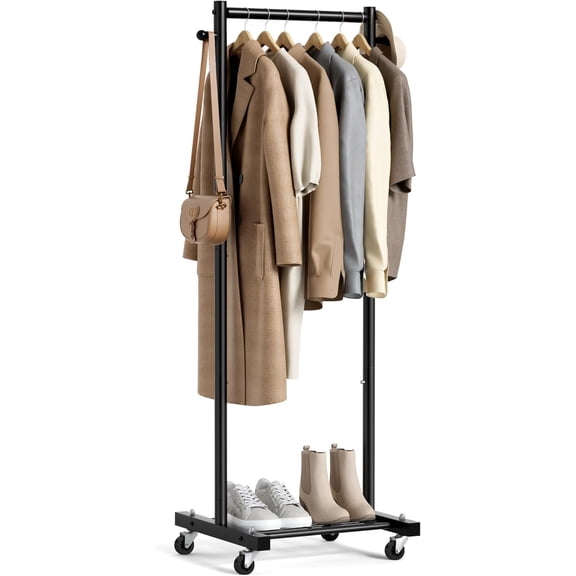 Small Clothes Racks for Hanging Clothes Clothing Rack with Wheels 60" Metal Garment Rack with Shelves Portable Rolling Wardrobe Rack for Small Space, Black