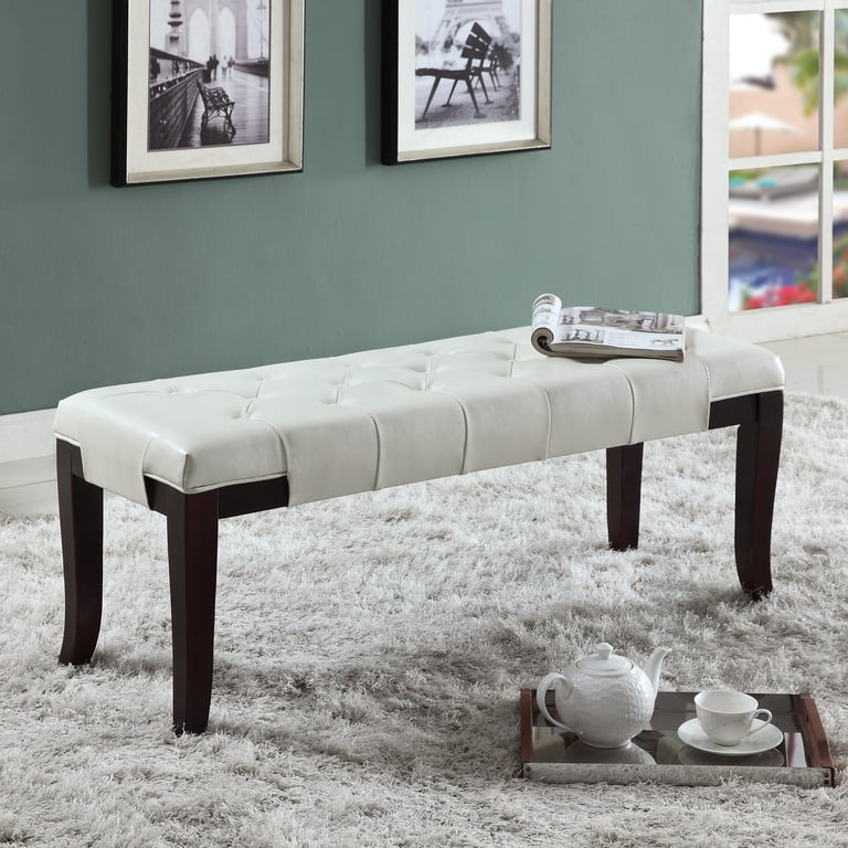 Roundhill Furniture Linon Tufted Leather Bench, White photo 5