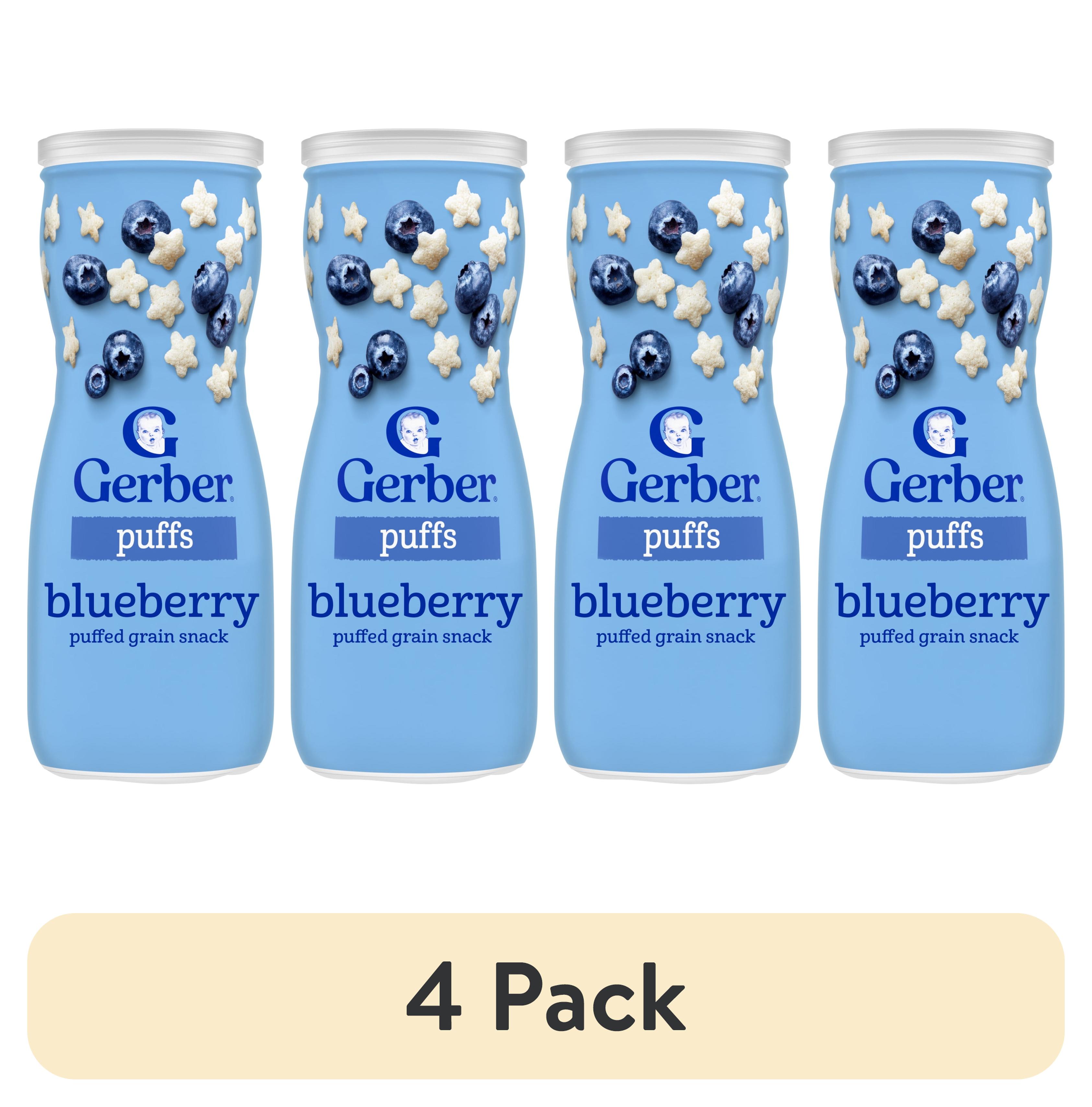 (4 pack) Gerber Snacks for Baby Grain & Grow Puffs, Blueberry, 1.48 oz Canister
