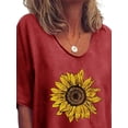 thumbnail image 3 of DYMADE Women V-Neck Loose Short Sleeve Cotton Linen Solid Print Casual T-shirt Top, 3 of 4
