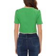 thumbnail image 3 of Allegra K Contrast Trim Jacket for Women's V Neck Short Sleeve Single Breasted Work Blazer L Green, 3 of 6