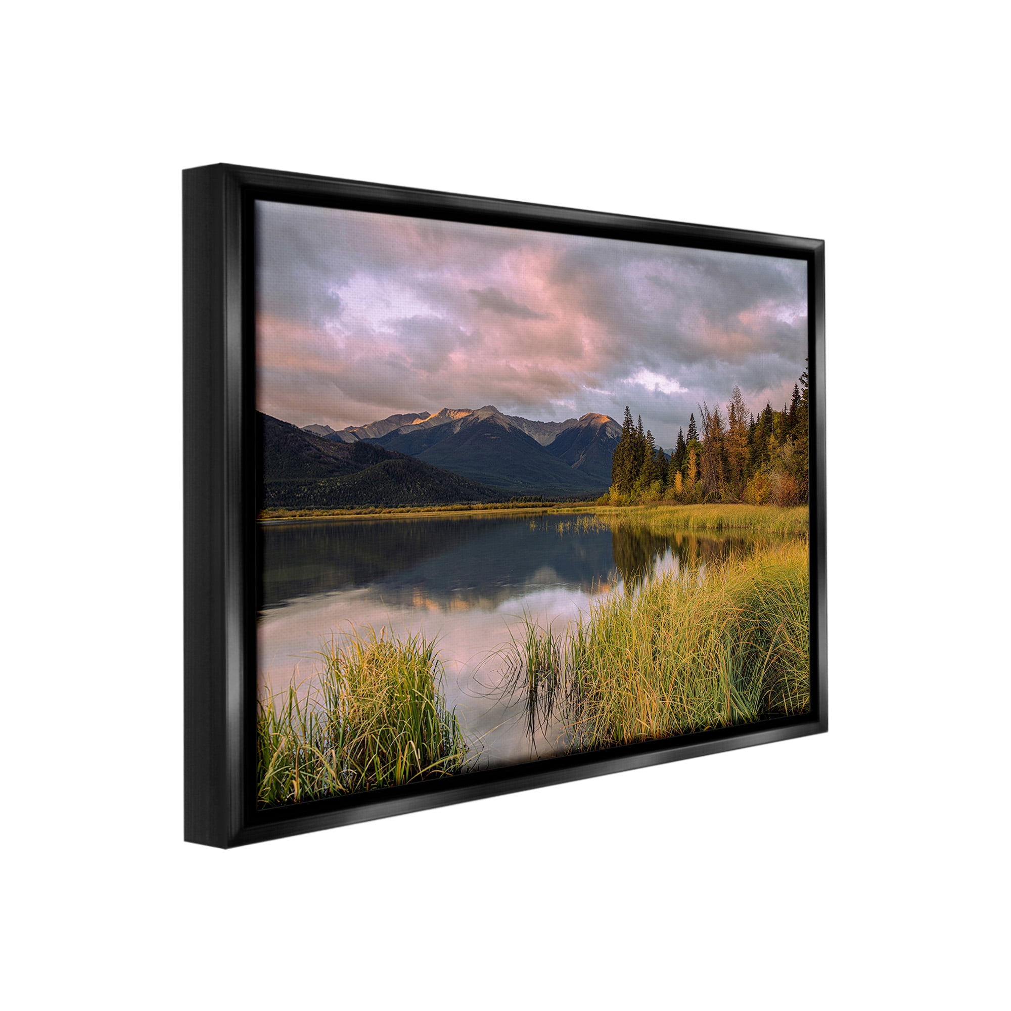 Stupell Industries Lake's Edge Landscape Landscape Photography Black Floater Framed Canvas Art Print Wall Art, 21 x 17