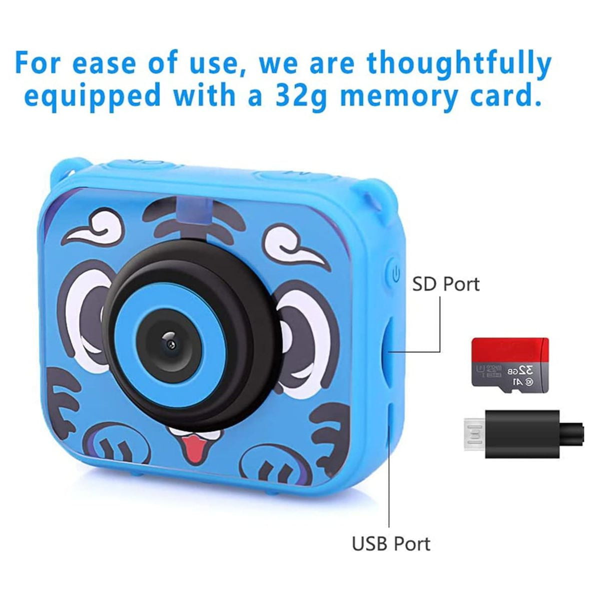 Kids Camera, Andoer Mini Kids Digital Camera 12MP 1080P HD Children  Creative Camera Video Camcorder 2 inch IPS Screen with 32GB Memory Card  Games Mode for Boys and Girls Kids (Blue Cow)