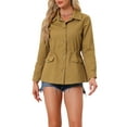thumbnail image 1 of INSPIRE CHIC Women's Utility Jackets Drawstring Waist Flap Pocket Zip Button Jackets XS Dark Khaki, 1 of 6