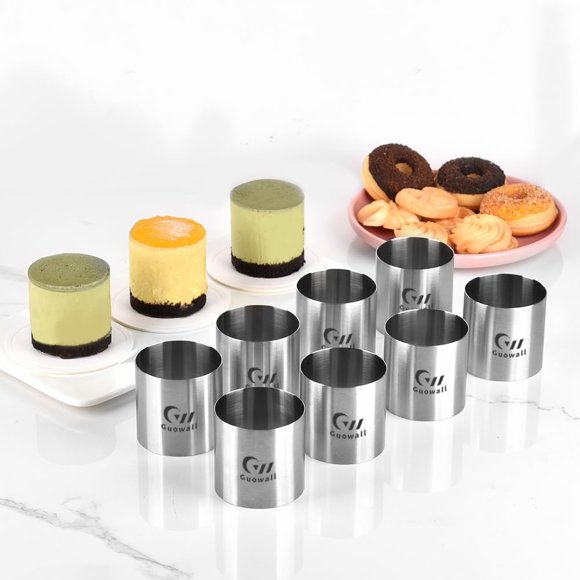 shiyou-8pcs Seamless Cake Rings for Baking Stainless Steel Mini Mousse Mold Small Size Round Food Mould Pastry Cutter - 2 inch