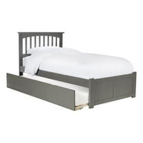 Leo & Lacey Coastal Solid Wood Twin Platform Bed with Twin Trundle in Gray