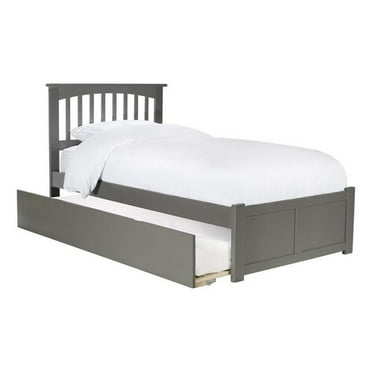 Leo & Lacey Coastal Solid Wood Twin Platform Bed with Twin Trundle in Gray