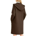 thumbnail image 5 of Peacoats for Women Elegant Single Mid Length Wool Blend Hooded Trench Coat Color: Coffee Size: XXL, 5 of 9