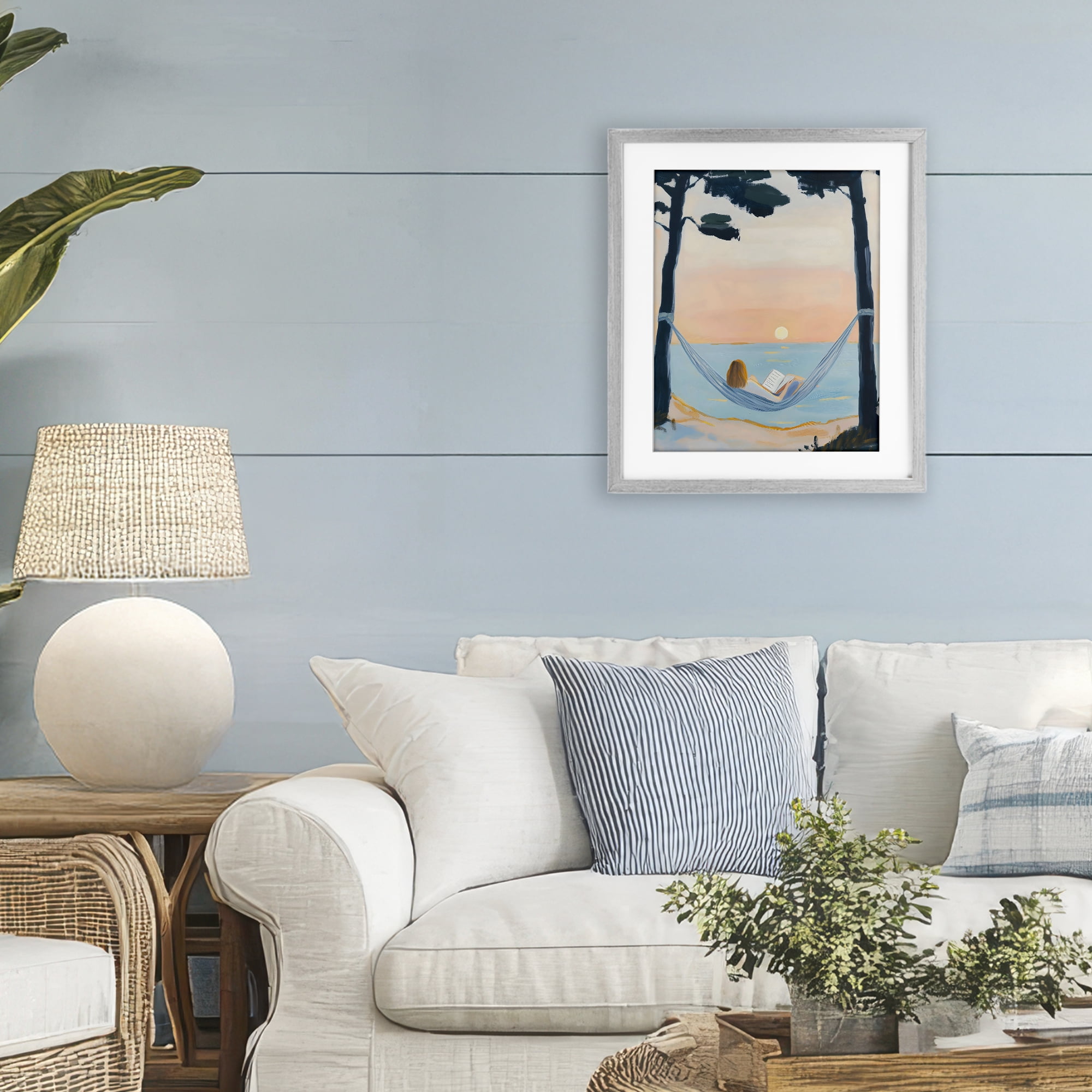 Stupell Industries Reading At Sunset in Hammock Gray Framed Print Under Glass, design by The Prints Vibe