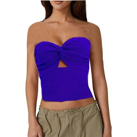 Mrat Workout Tank Tops Women Built In Bra Women s Solid Color Backless Strapless Tank Tops Womens Summer Tank Tops S-354 Blue L
