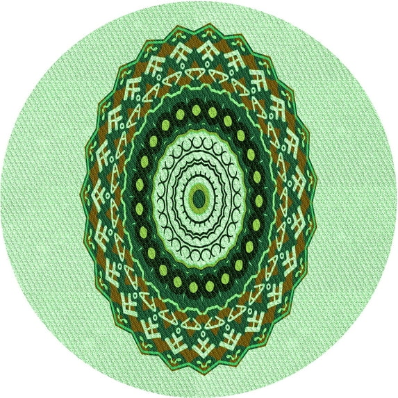 Ahgly Company Indoor Round Patterned Green Pepper Green Area Rugs, 7' Round