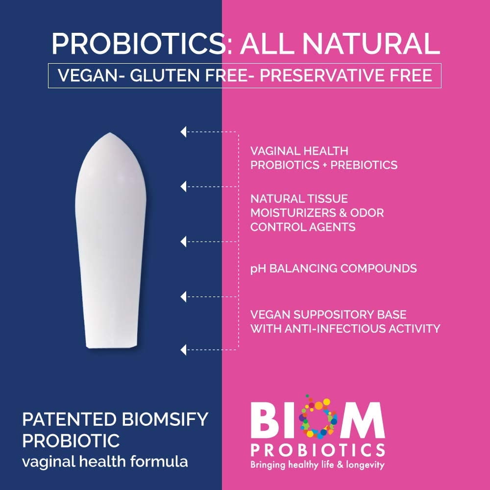 VagiBiom Vaginal Health Suppositories for Women, Probiotic + Prebiotic Formula, Fragrance-Free, 15 Count