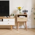 thumbnail image 4 of Rattan Nightstand, Boho Side Table with Drawer Open Shelf, Wood Accent Bedside Table, End Table with Legs for Bedroom, Living Room and Small Spaces,Natural, 4 of 16