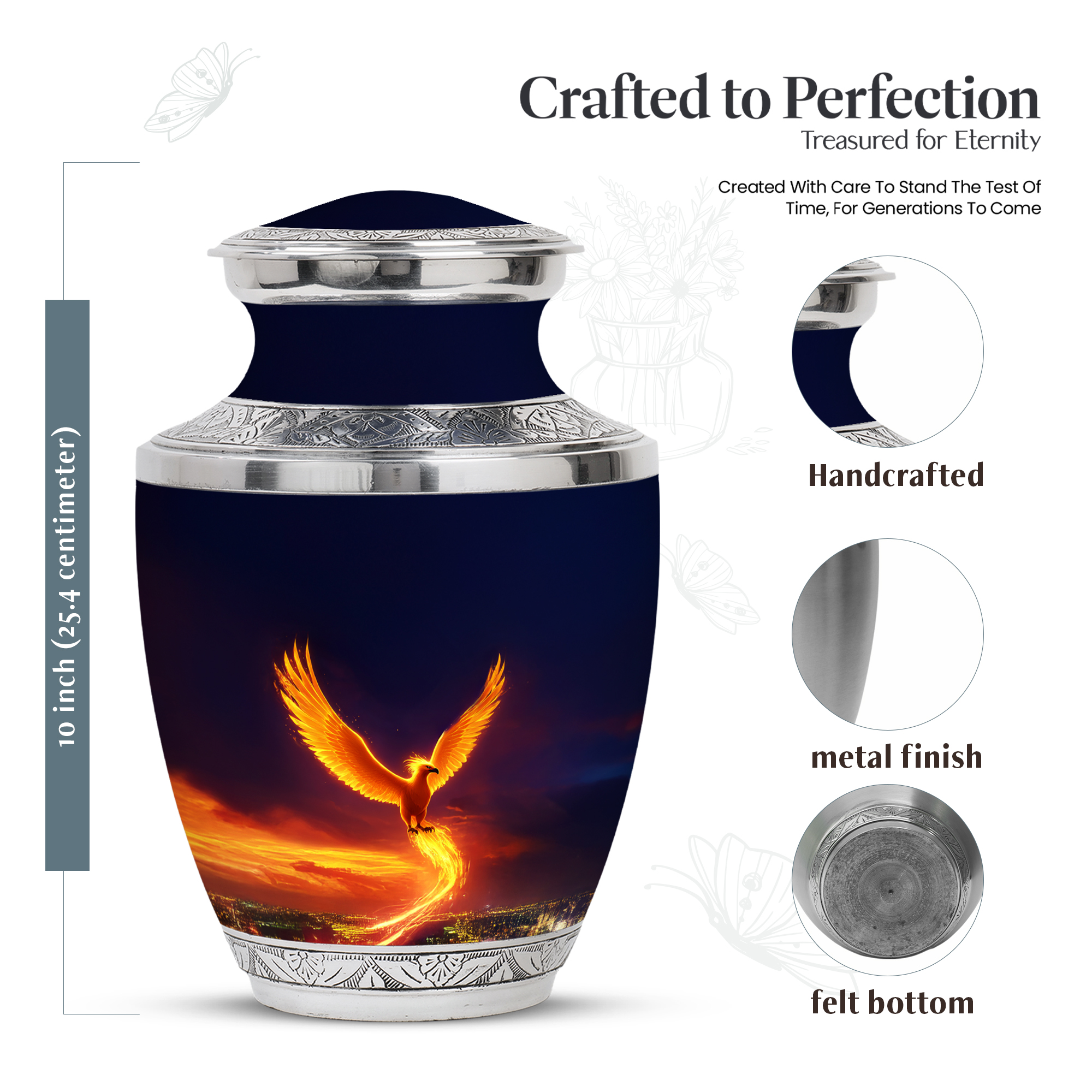 MUKTIVE Phoenix Memorial Urn for Human Ashes Male & Female, Large Funeral Blue Urn for Ashes Mom & Dad Cremation, Bird Burial Urns for Ashes, Cremated Urns for Human Remains, 10 Inch