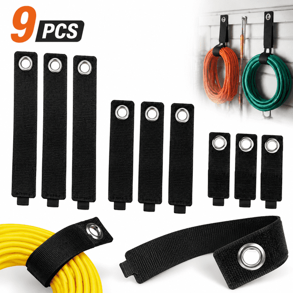 Emlimny 9 Pack Heavy Duty Storage Straps - 10/13/17 Inch Hook and Loop Hanging Extension Tool Cord Straps Organizer for Cable Management, Rope, Hoses, RV and Garage Organization