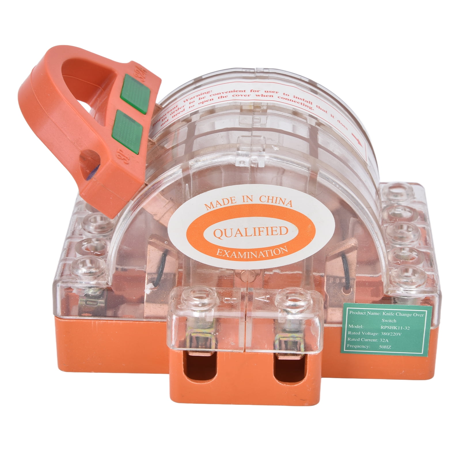 AC 380V 32A 3-Pole Knife Switch with LED Indicator, Copper Transparent Shell, Double Throw Disconnect Switch