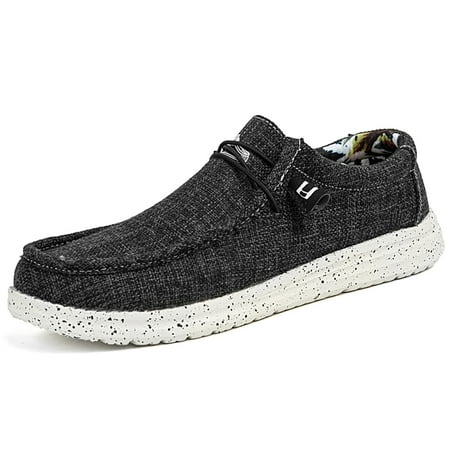 Mens Casual Canvas Slip-on Loafers Shoes Men Lightweight Boat Shoes Comfortable Softsole Walking Shoes 9.5 US Men Black 10.43  Heel to Toe