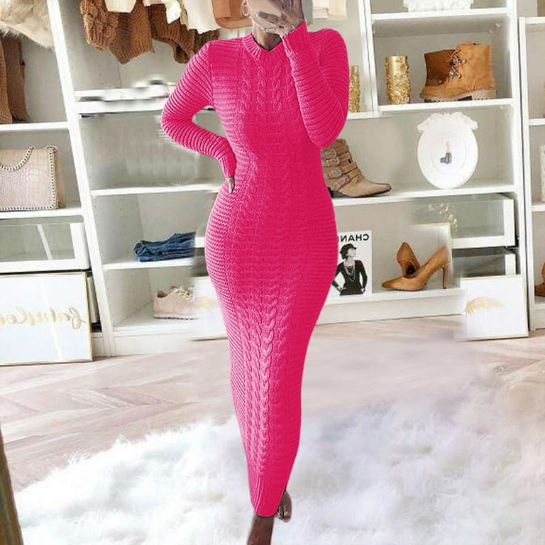 Hot pink bodycon dress long sleeve hot sale