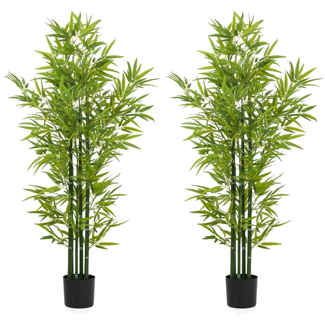 HOMCOM 5' Artificial Bamboo Tree, Indoor Fake Plant in Pot, Set of 2