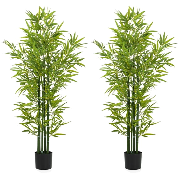 HOMCOM Arbre de Bambou Artificiel de 5 Pieds, Plante Artificielle d'Intérieur en Pot, Ensemble de 2