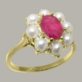 thumbnail image 2 of LBG British Made 9k Yellow Gold Natural Ruby & Cultured Pearl Womens Statement Ring - 33 size options - Size 4, 2 of 6