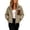 Khaki, variant on hoksml Women's Cropped Sherpa Fleece Jacket Full Zip Stand Collar with Contrast Pockets Teddy Coat for Daily Comfort