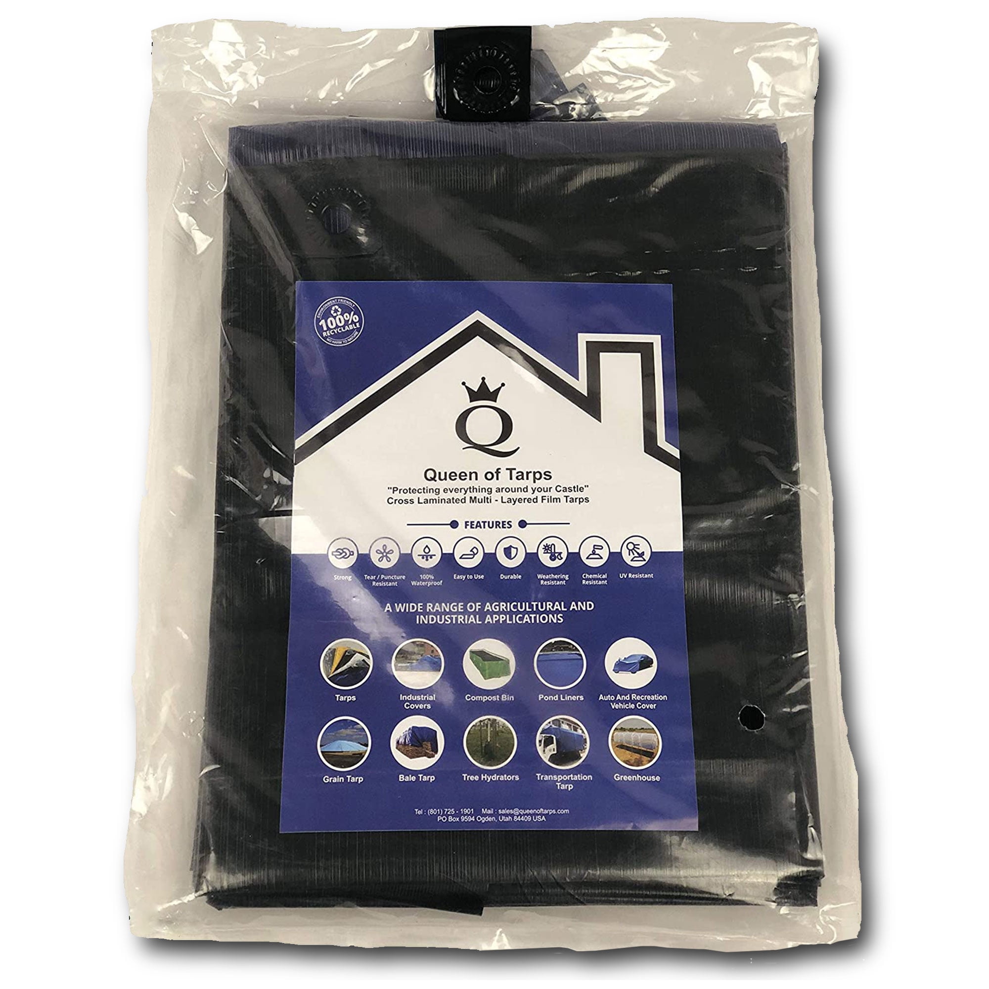 Queen of Tarps 12 x 16 Ft Heavy Duty All Purpose Plastic Tarp, Blue