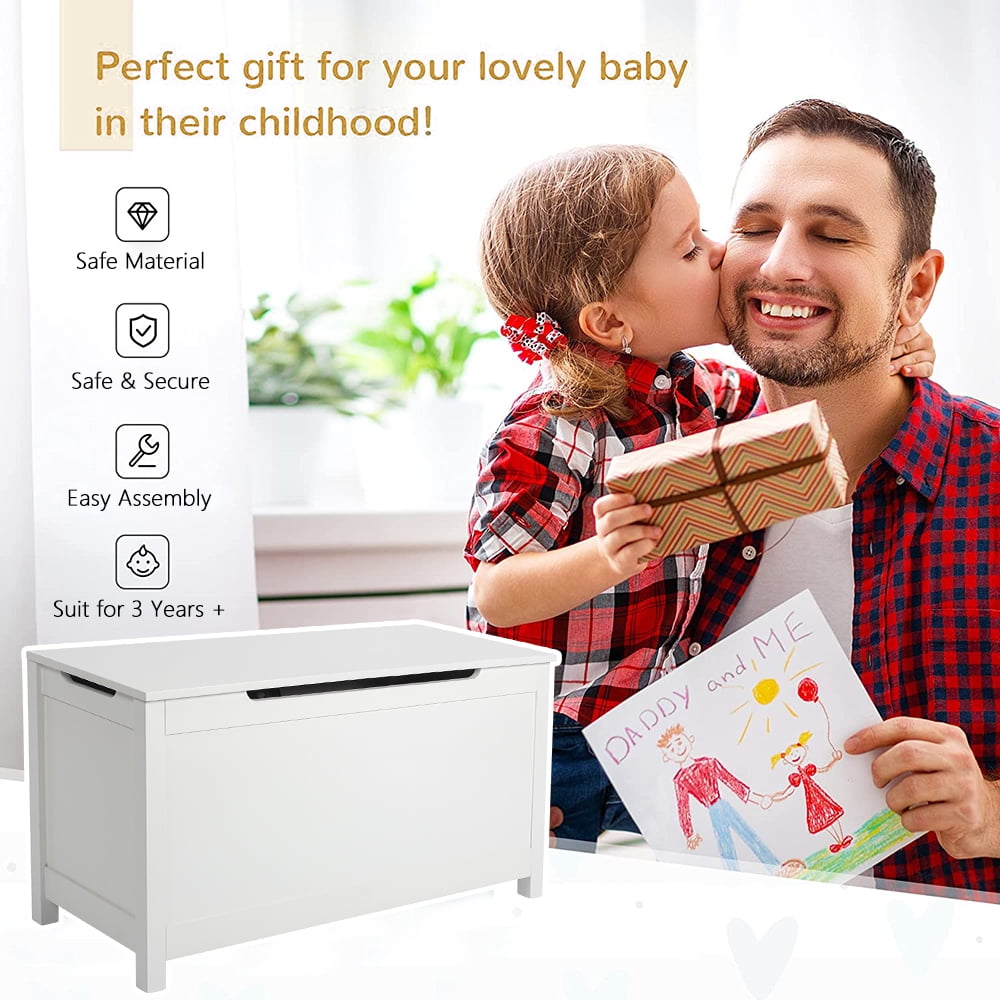 Toy Storage Organizer, Wood Kids Storage Bench, Girls Boys Kids Storage Bench for Entryway, Mudroom, Playroom, White, R538