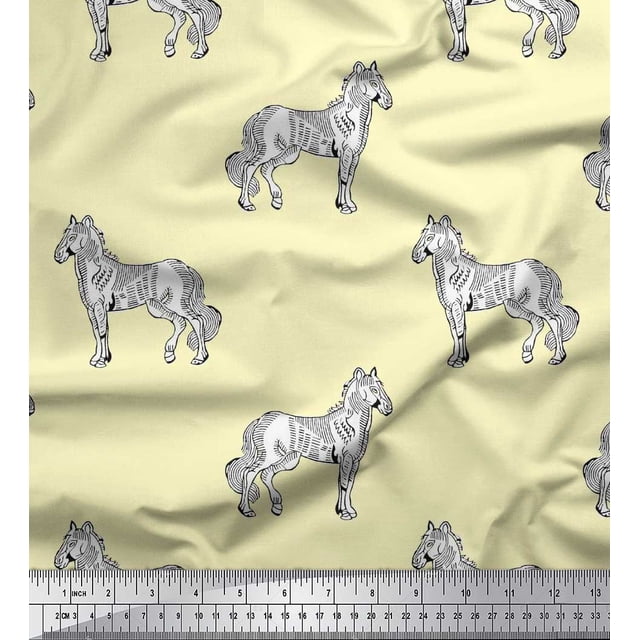 Soimoi Polyester Crepe Fabric Horse Block Decor Fabric Printed Yard 42 Inch Wide