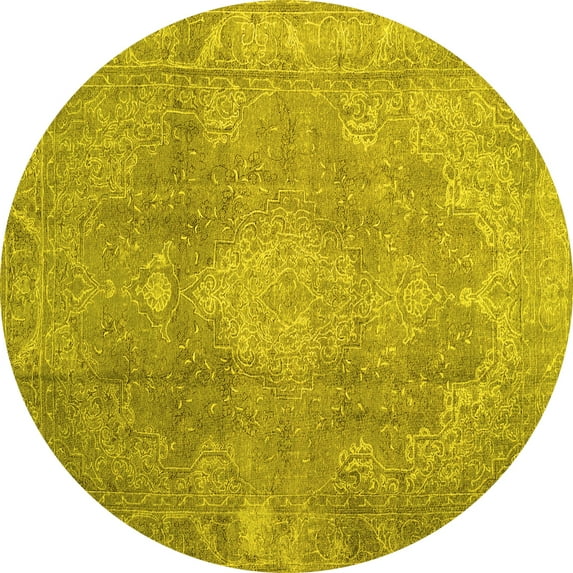 Ahgly Company Machine Washable Indoor Round Persian Yellow Bohemian Area Rugs, 8' Round