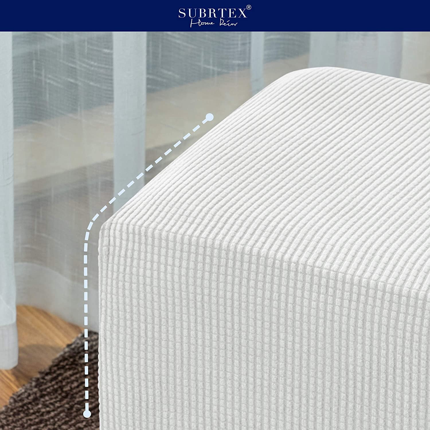 Subrtex Stretch Textured Grid Oversized Ottoman Slipcover, White