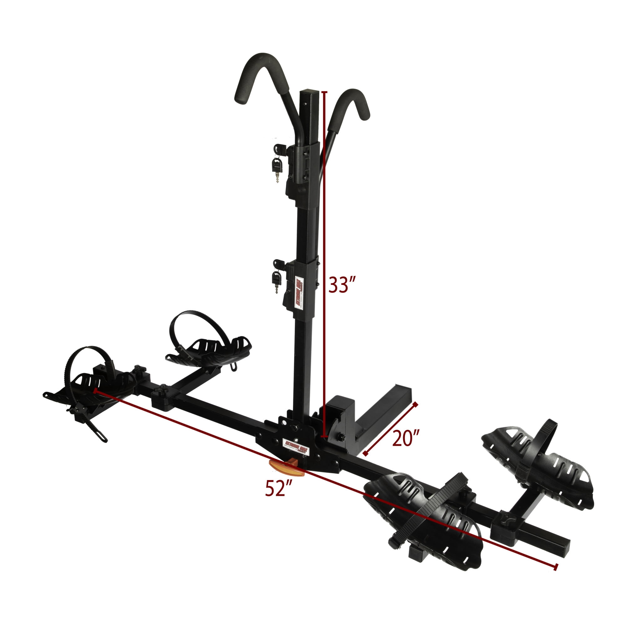 Extreme Max 5001.6412 Hitch-Mount Locking Adjustable 2-Bike Rack with Steel Wheel Trays, Tiltable & Collapsible ​- Fits 2" Receiver