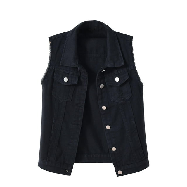 Women Sleeveless Denim Jacket Plain Casual Loose Solid Flight Vest Tops Candy Color Autumn