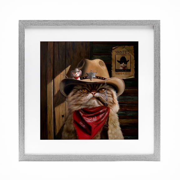 Deputy Purrkins Cat Sheriff Gray Framed Print Under Glass, design by Lucia Heffernan