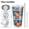 thumbnail image 4 of 16oz Tumblers Fall Pumpkins and Leaves on Plaid Background Stainless Steel Vacuum Insulated Double Wall Travel Tumbler Cups Mug with Lid and Straw,Cleaning Brush for Coffee,Tea, 4 of 4